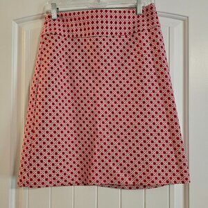 Women's Talbots Petites Red White Geometric A-Line Cotton‎ Skirt Lined Size 4P